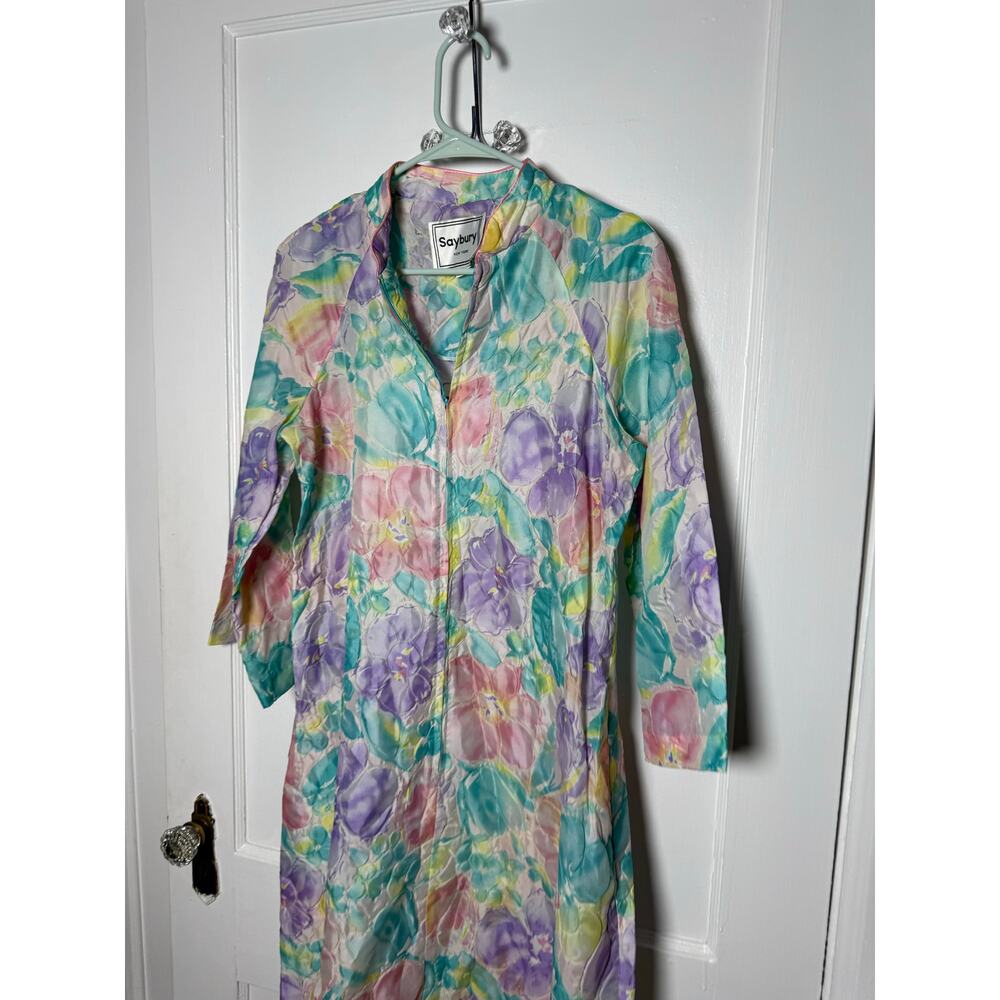 Vintage Saybury Pastel Floral Granny Floral House Dress Robe Jacket Housecoat XS - Picture 3 of 8
